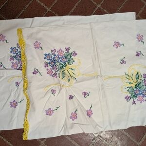 Floral Embroidered Table Runner with Yellow Trim